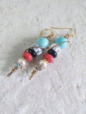 Mixed Gemstones! CountryGurl Stacked Earrings! Unique + Colorful Summer Danglers